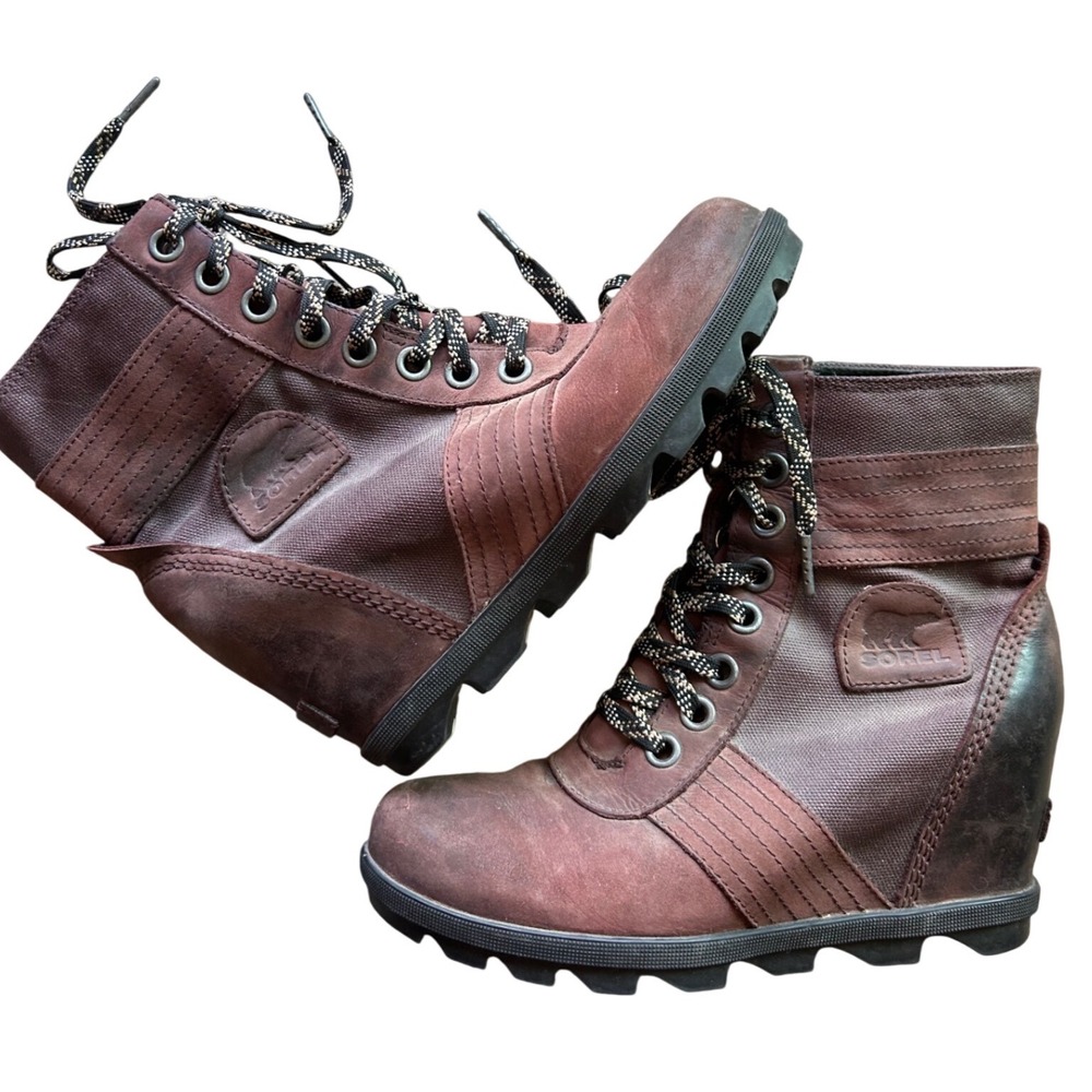 Sorel‎ Arctic Wedge II Brown Leather Waterproof Lace Up Boots 8.5 Chic